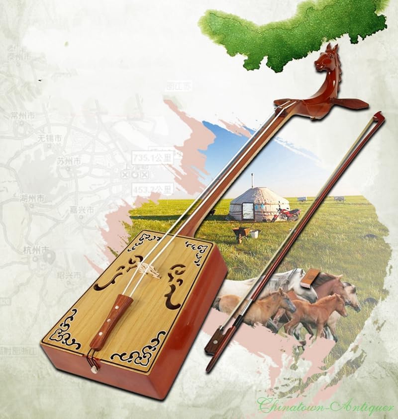 Professional Mongolian 2-string Horse Head Fiddle Horse Head String Instrument Morin Khuur Matouqin Huur Chaoer, Mongolian Cello with Bow. Padded Hard Case. #1860