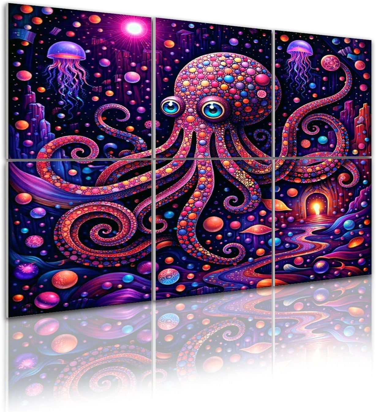 6 Pack Art Acoustic Panels Self Adhesive Colorful Cosmic Octopus Jellyfish Abstract Planets Decorative Soundproof Wall Panels Sound Absorbing Panel 48