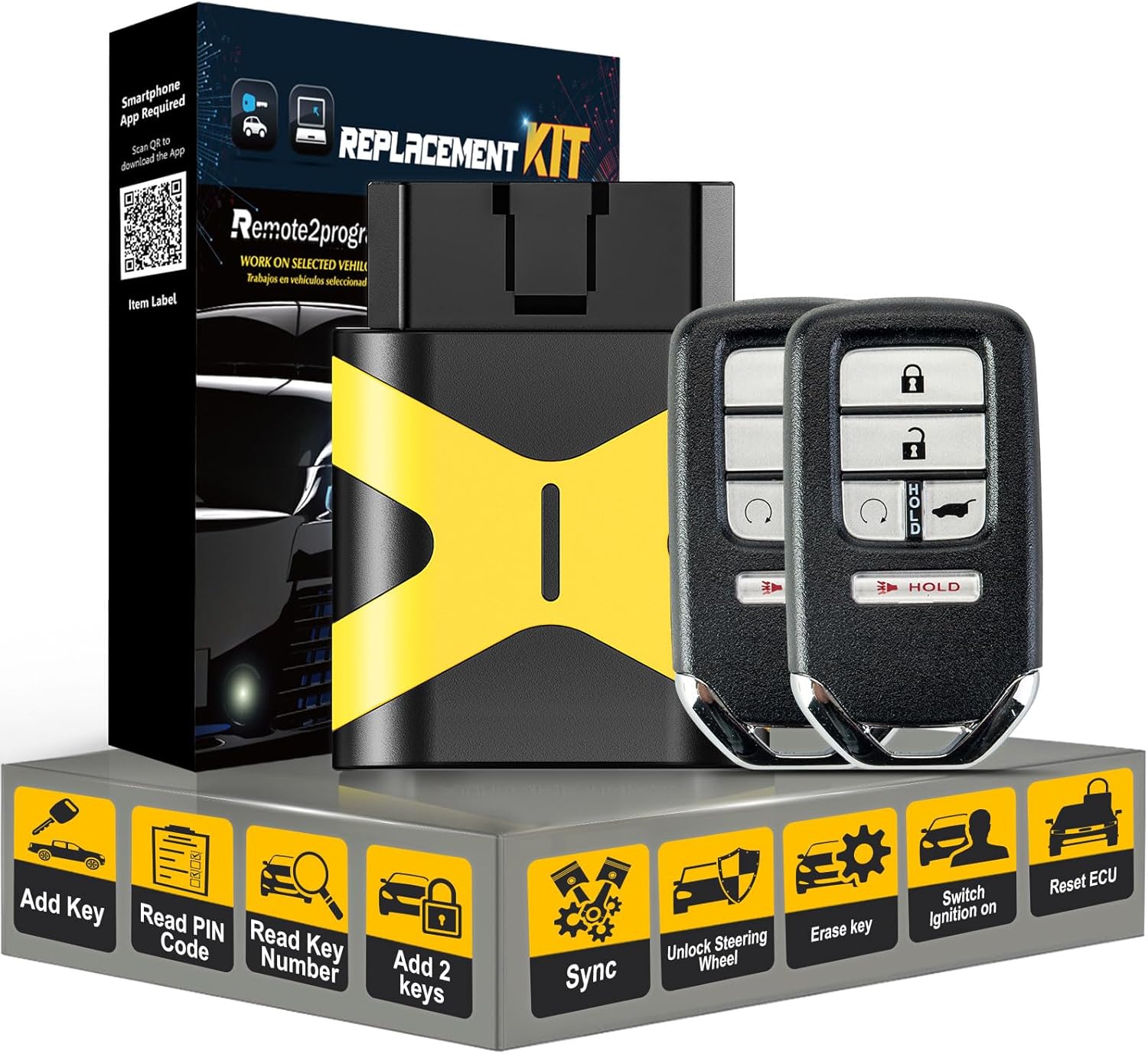 DIY Programming Car Key Tool for No Working Remote and Keyless Entry Remote Control Replacement for 2016-2019 Honda Civic/Pilot with FCC: KR5V2X (5 Buttons)