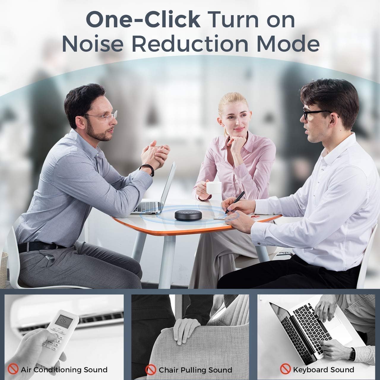 Luna Speakerphone+Daisy Chain Cable - Luna Computer Speaker with Microphone 2pcs w/Cable, Conference Microphone for Home Office & Meeting up to 12 People, Speakerphone Idea for Business Gift Black