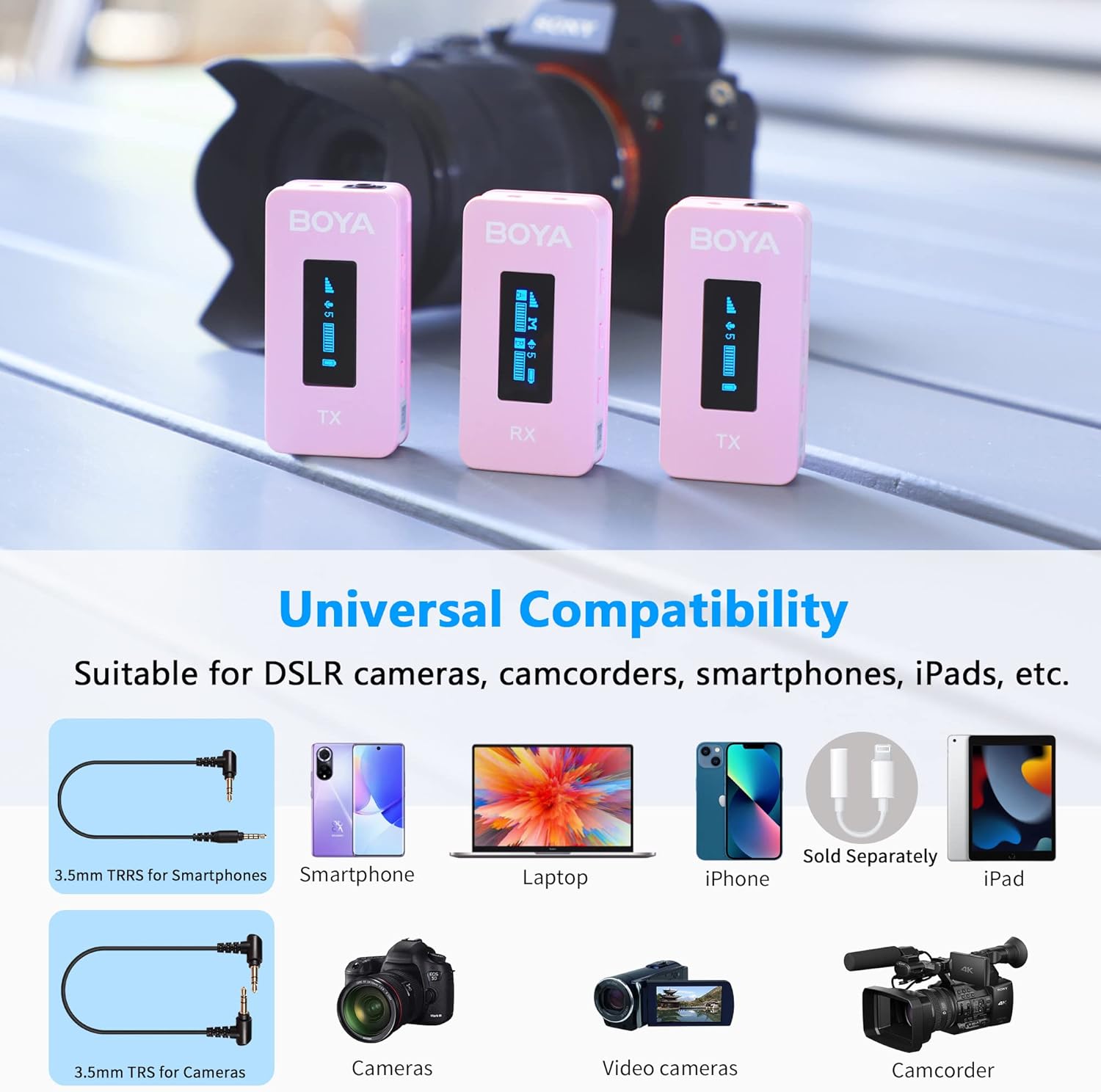 BOYA BY-XM6-K2P Dual Wireless Lavalier Microphone System with 2 Transmitters for DSLR Camera Camcorder Smartphones in Vlog YouTube Video Facebook Live (Pink)