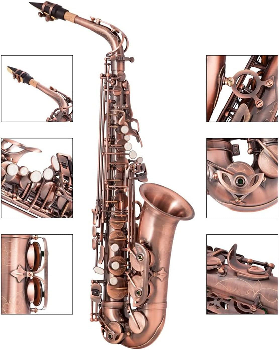 Sax Beginners Kit High Grade RedBronze Bent EB Alto Saxophone E-Flat Sax Carved Pattern Woodwind Instrument with Carry Case Wind Instrument