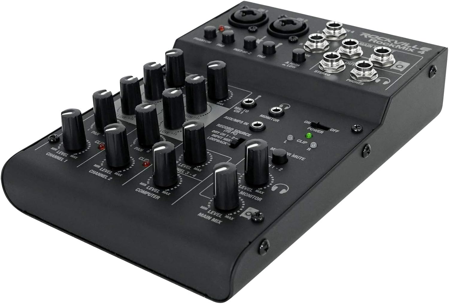 Audiosavings Bundle: (2) P220 Studio Condenser Microphone Recording Mic+Shockmount+Carry Case Bundle with Rockville RockMix 4 Channel Mic/Instrument Pro Recording Mixer+USB Interface/EQ (3 Items)