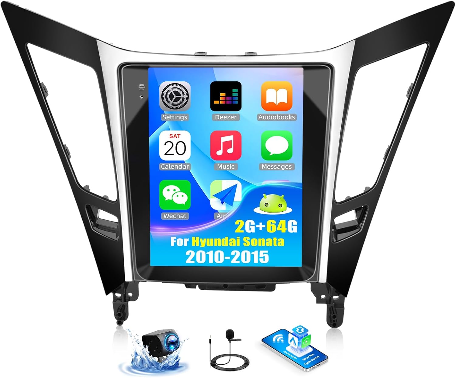 SIXWIN 2G+64G Android Car Stereo for Hyundai Sonata 2010-2015 9.7 Inch Touch Screen Car Radio with Wireless Apple Carplay Android Auto GPS Navigation Bluetooth FM WiFi HiFi Backup Camera MIC