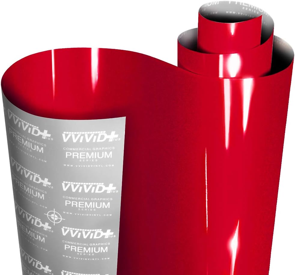 VViViD+ Ultra Gloss Metallic Candy Red Vinyl Car Wrap Premium Paint Replacement Film Roll with Nano Air Release Technology (100ft x 5ft)
