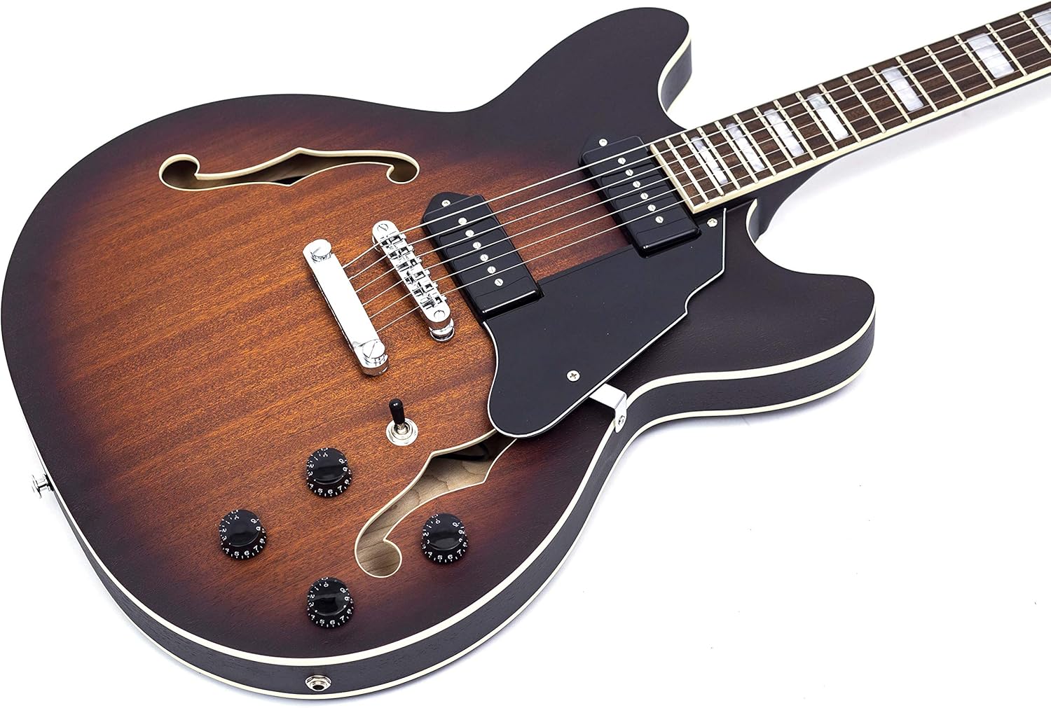 GROTE Electric Guitar Semi-Hollow Body Guitar matte finished P90 Pickups (Vintage Sunburst)