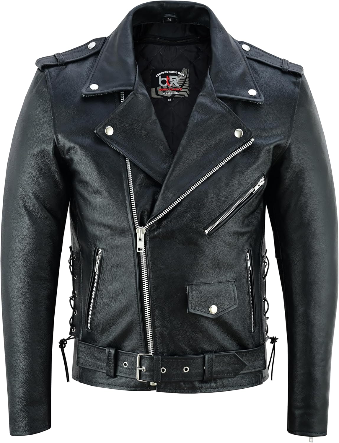 Men's Motorcycle Brando Leather Jacket 100% Cowhide Distressed Zip Up Leather Side Lacing Motorbike Jackets