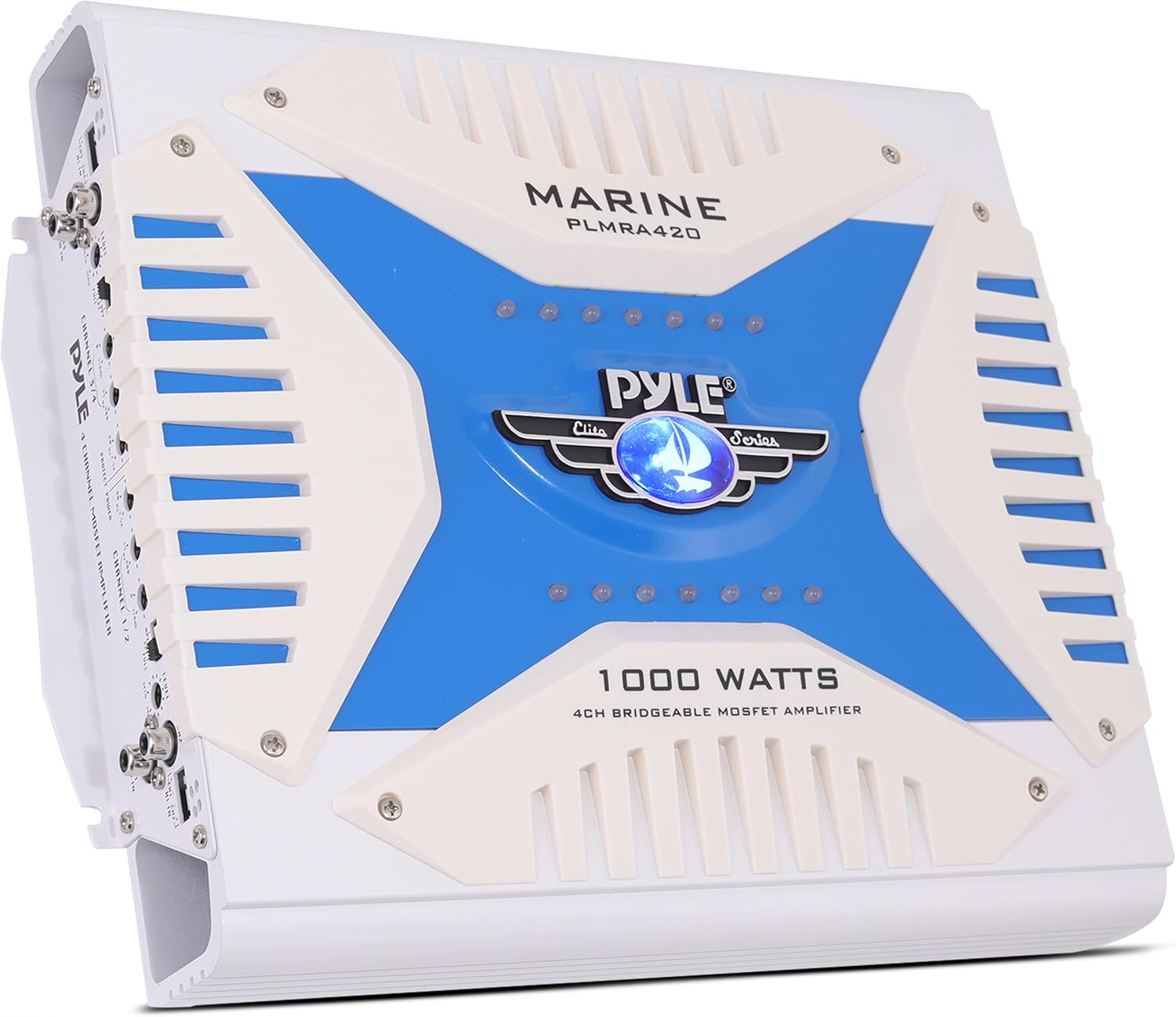 Pyle Hydra Marine Amplifier - Upgraded Elite Series 1000 Watt 4 Channel Bridgeable Amp Tri-Mode Configurable, Waterproof, MOSFET Power Supply, GAIN Level Controls and RCA Stereo Input - PLMRA420
