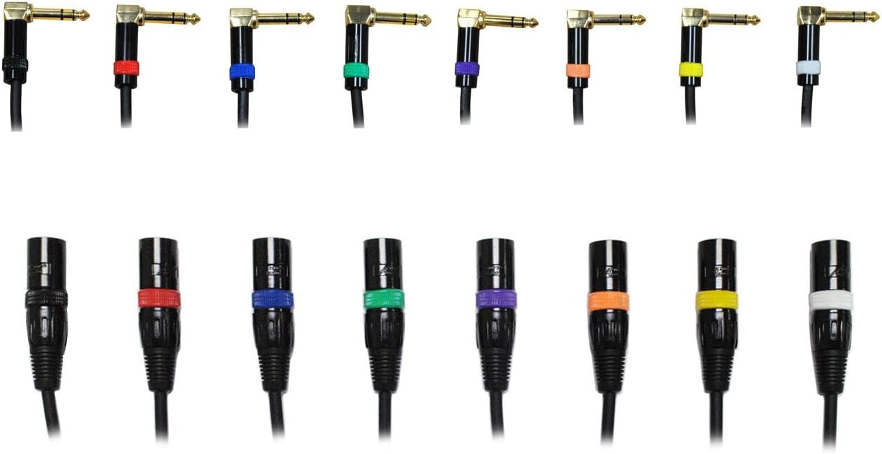 Audio2000'S E14106E8 Eight-Pack Gold-Plated 1/4-Inch TRS Right Angle to XLR Male 6-Feet Balanced Audio/Patch/Recording Cables