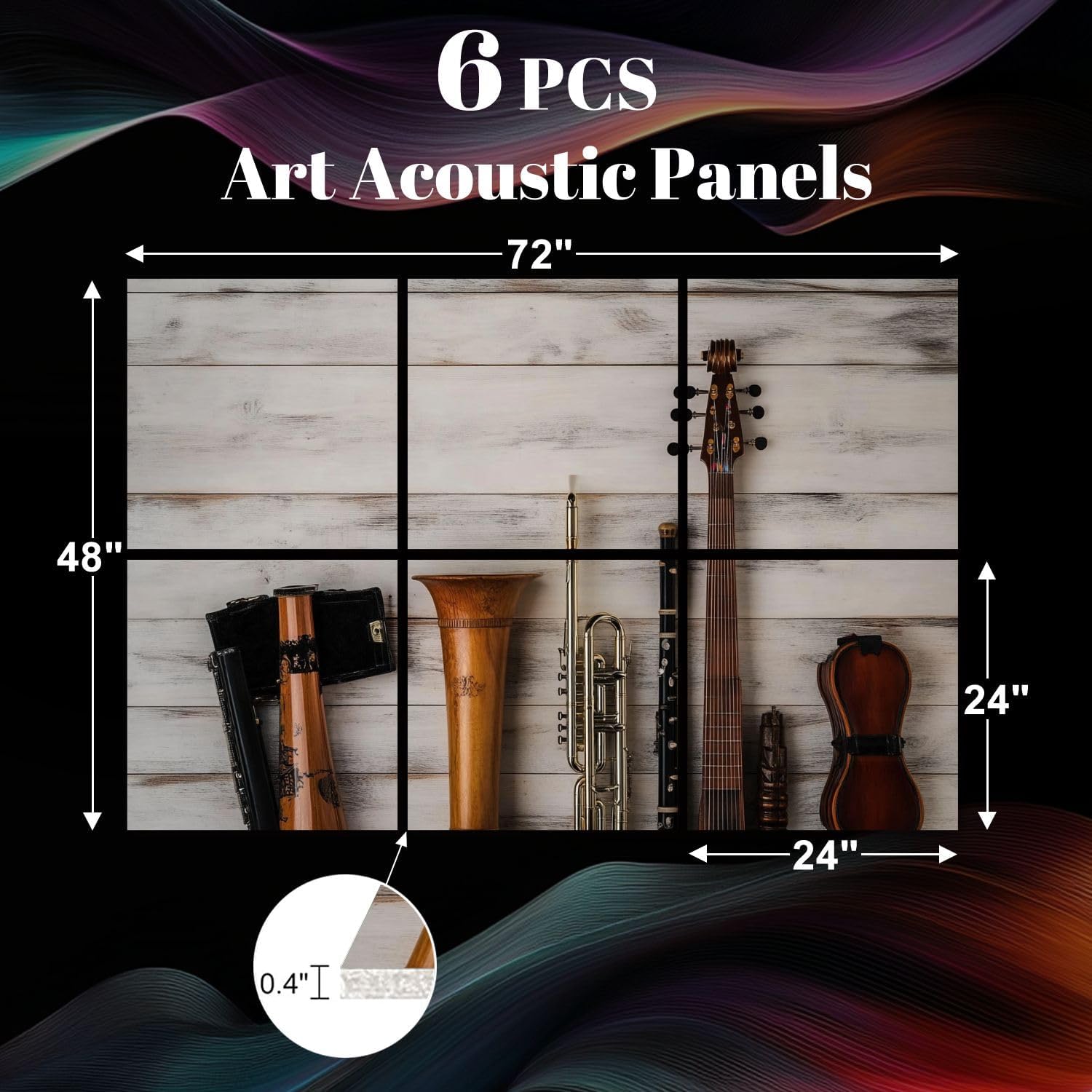 6 Pack Art Acoustic Panels instruments white wooden Sound Absorbing Panel 48
