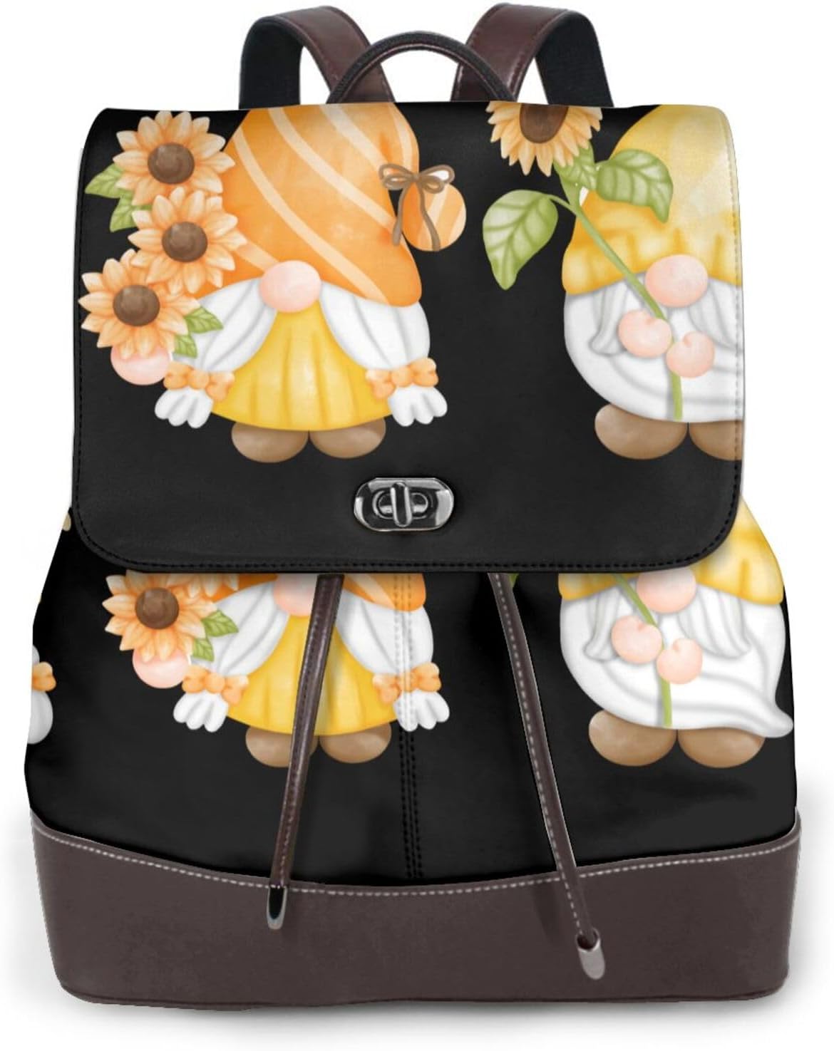 Sunflower Gnomes,Cute Gnome for Womens Backpack Purse Microfiber PU Anti-theft Large Fashion Designer Travel Bag Ladies Shoulder Bags