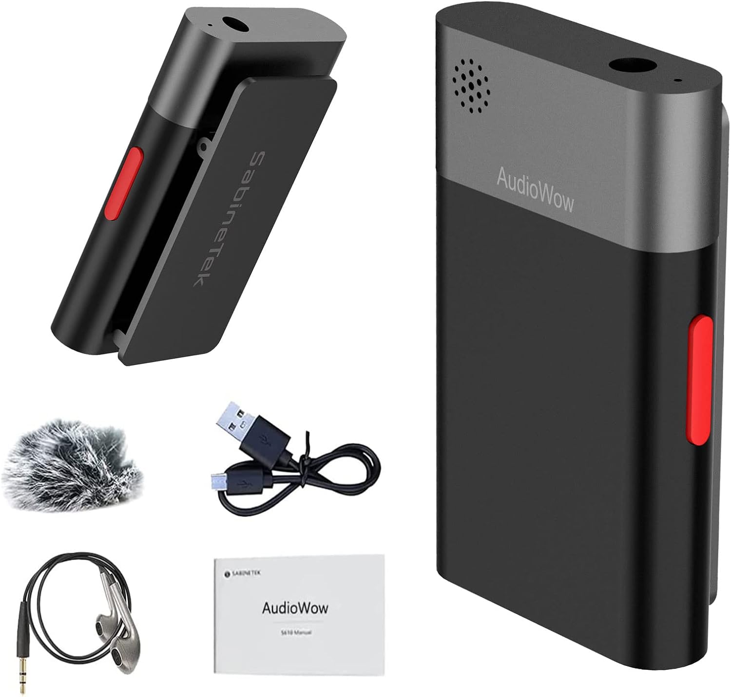 SabineTek AudioWow - Bluetooth Lapel Mic, Wireless Clip-on Microphone, Bluetooth Lavalier Mic for Smart Phone, Recording, Vlogging, Mixing