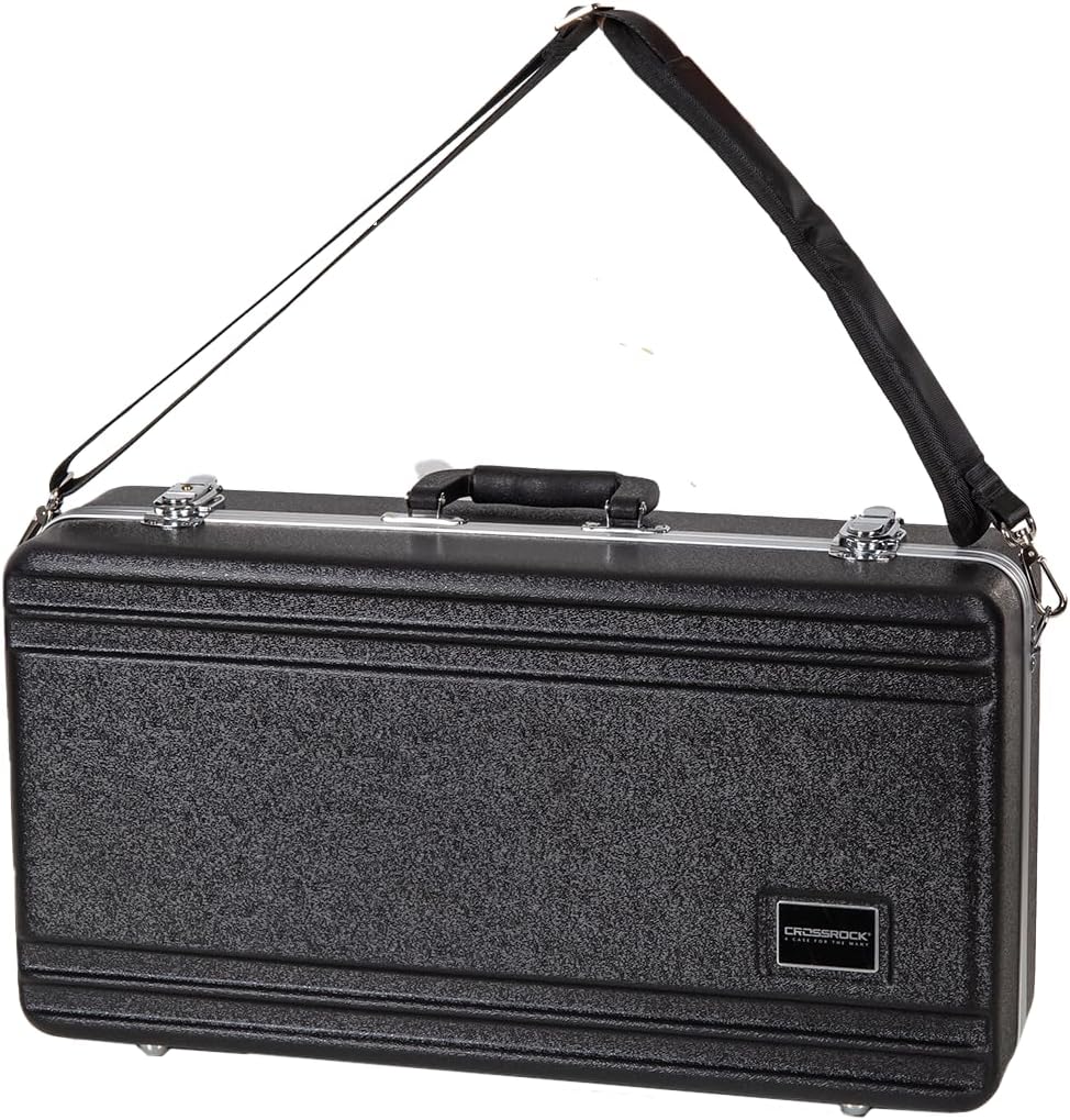 Crossrock Trumpet Case for Bb Horn | Textured Black Finish with Velvet Interior, Security Lock, Metal Feet & Detachable Strap (CRA865TRBK)