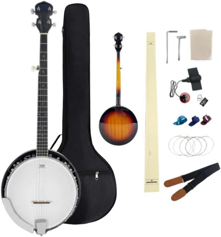 5 String Banjo, 38 Inch Full-Size Beginner Banjo Kit with Professional Head & Closed Back,24 Brackets–Includes Gig Bag, Strap, Finger Picks, Extra Strings