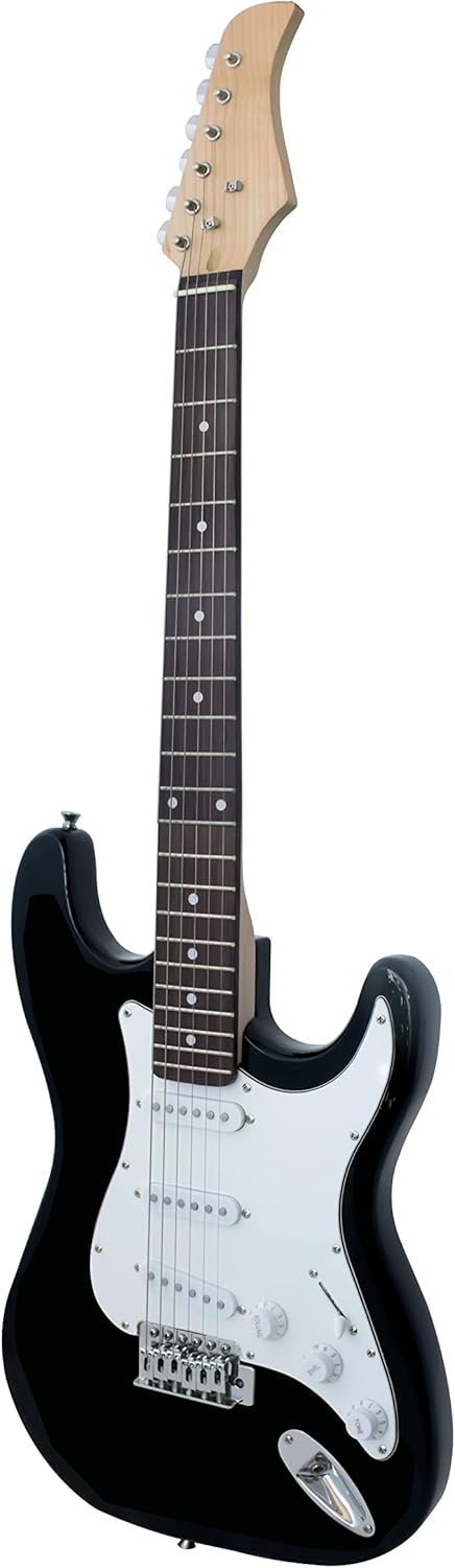 Full-Size 39“ Adult/Teenager/Beginner Electric Guitar Black with 5W Amplifier (powered by 9V battery or adaptor - not included), Extra Strings, Cable and Guitar Pick (Black)
