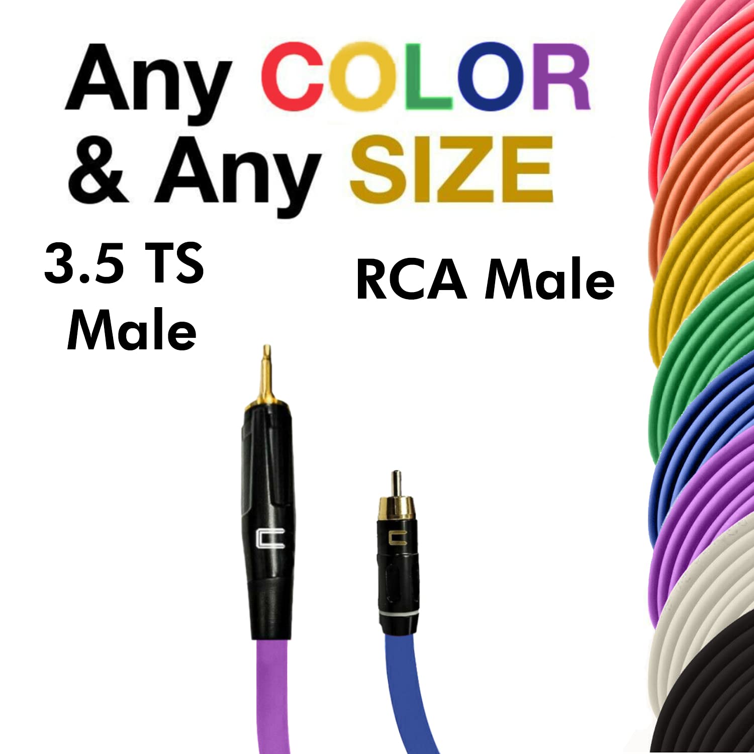 COLUBER CABLE 3.5 TS Male to RCA Male - 200 Feet - Orange - Pro 3-Pin Microphone Connector for Powered Speakers, Audio Interface or Mixer for Live Performance & Recording