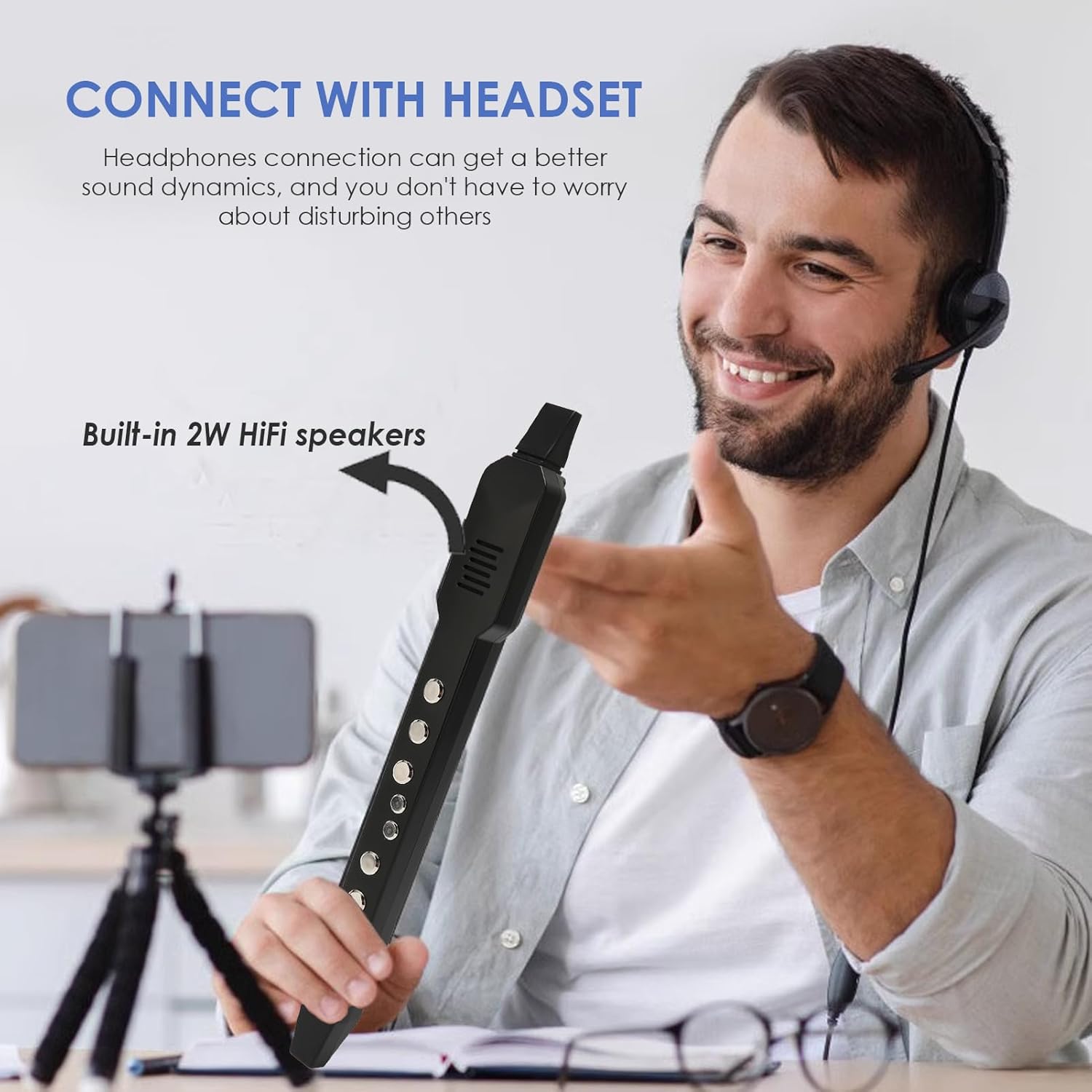 Digital Wind Instrument, Mini MIDI Electric Saxophone, with 10 Tones and 12 Accompaniments, Built in 800mAh Battery, with Removable Nozzle (Black)