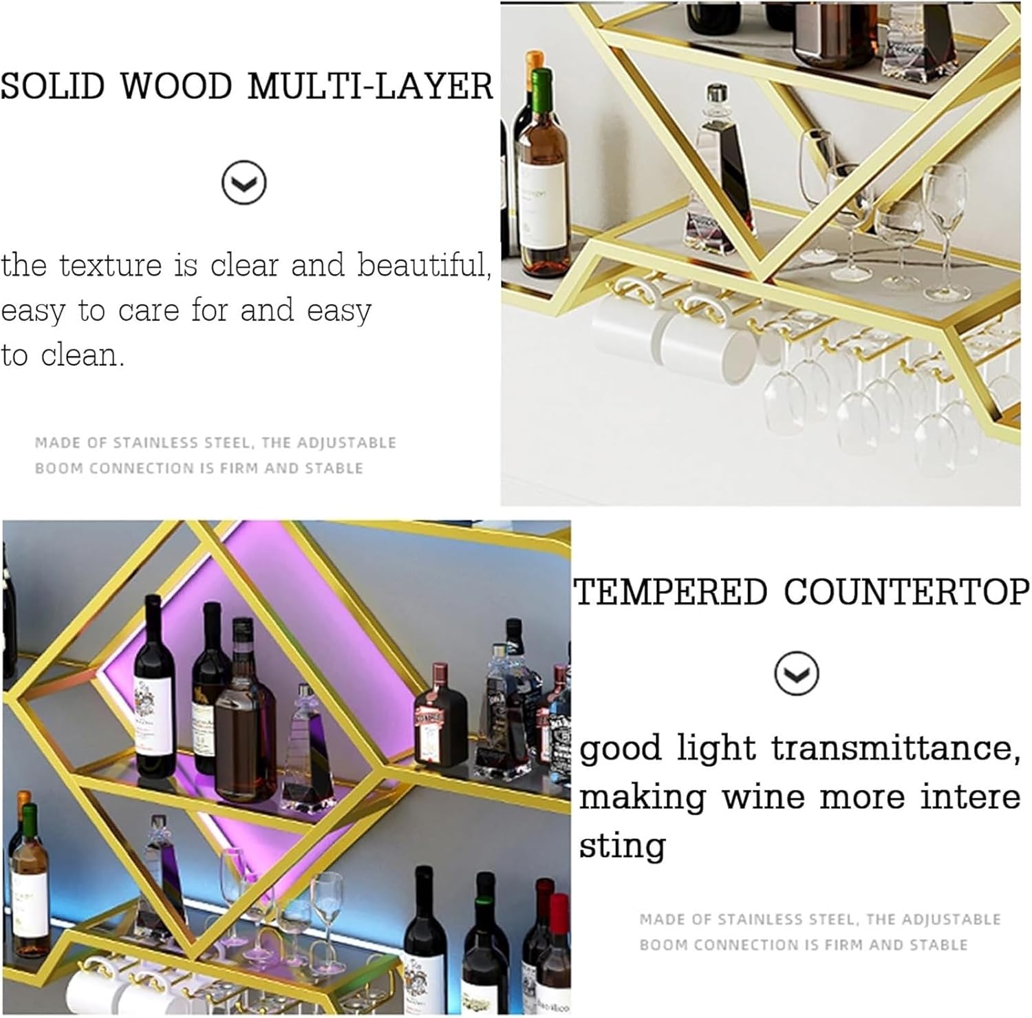 Floating Shelves with Hanging Wine Glass Rack for Whiskey Bottles Corner Bar Organizer Display Rack for Mini Bar Wall Mount Bottle Display Shelf (Black Light 100cm)