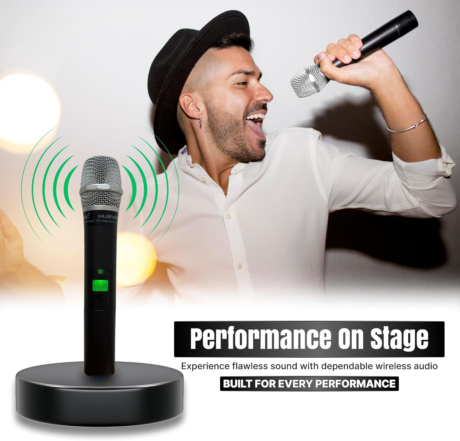 MUSYSIC Wireless Mic -8-Channel Wireless UHF Microphone System | 300ft Range Wireless -Podcast Equipment Dynamic Handheld Mics for Party/Church/Conference/Speech| Mics, Microphone Frequency 2