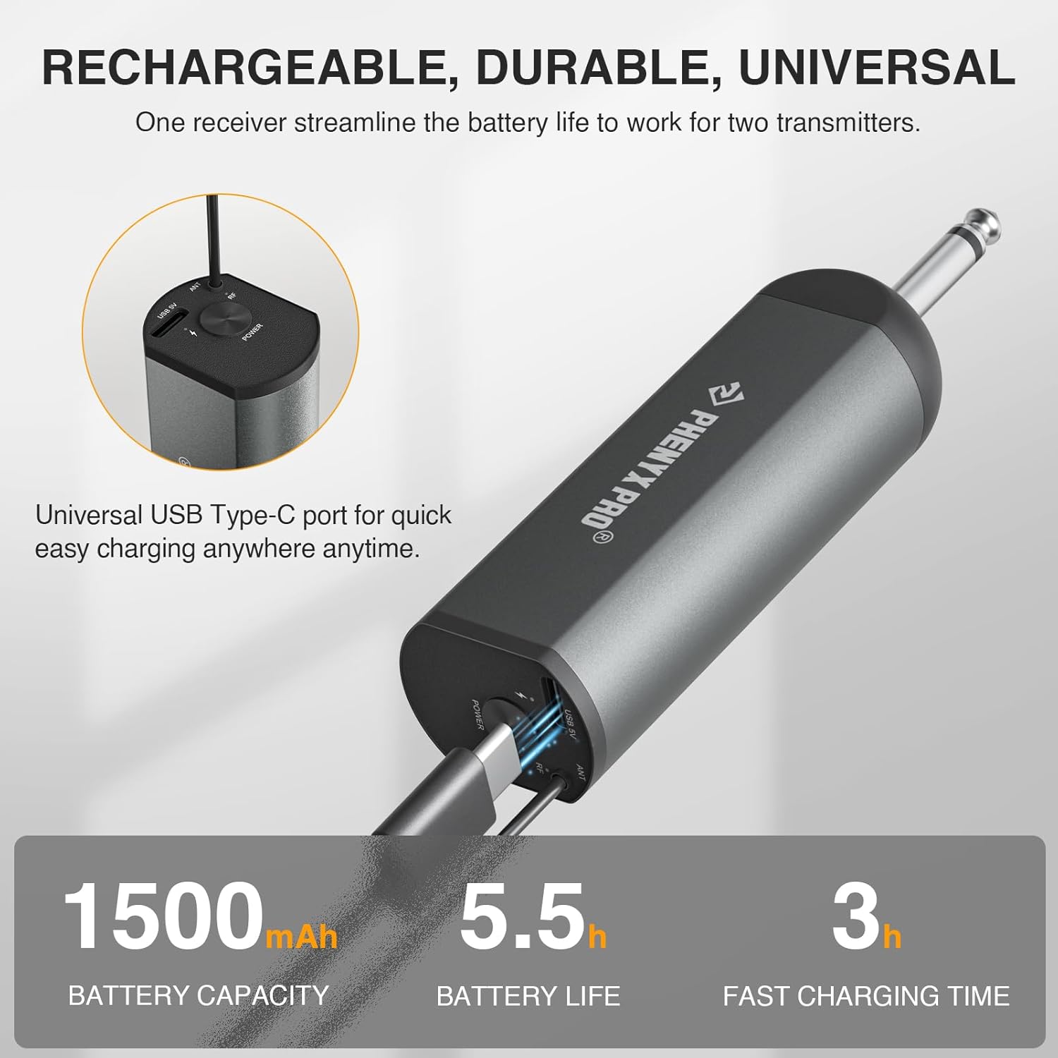 Phenyx Pro Dual Digital Wireless Microphone System, Portable Mini Receiver, 2x15 UHF Frequencies, 2 Bodypack Transmitters, Headset/Lapel Microphone for Singing, Karaoke (PDP-2-2B)