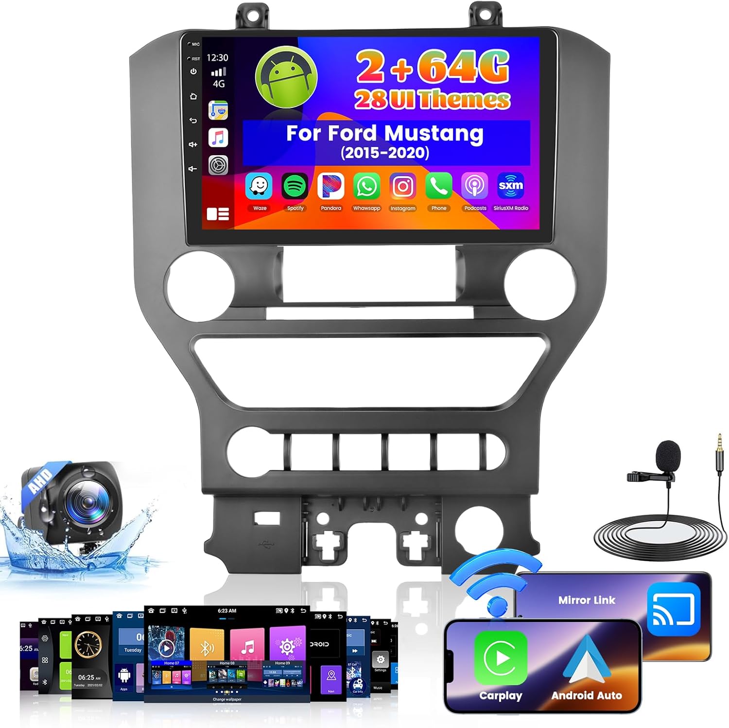 [Fit J-B-L] 2+64G Radio for Ford Mustang 2015-2020 Android Car Stereo Wireless Carplay, 9 inch Touch Screen for Mustang, Bluetooth, 5GHz WiFi, GPS Navigation, Backup Camera