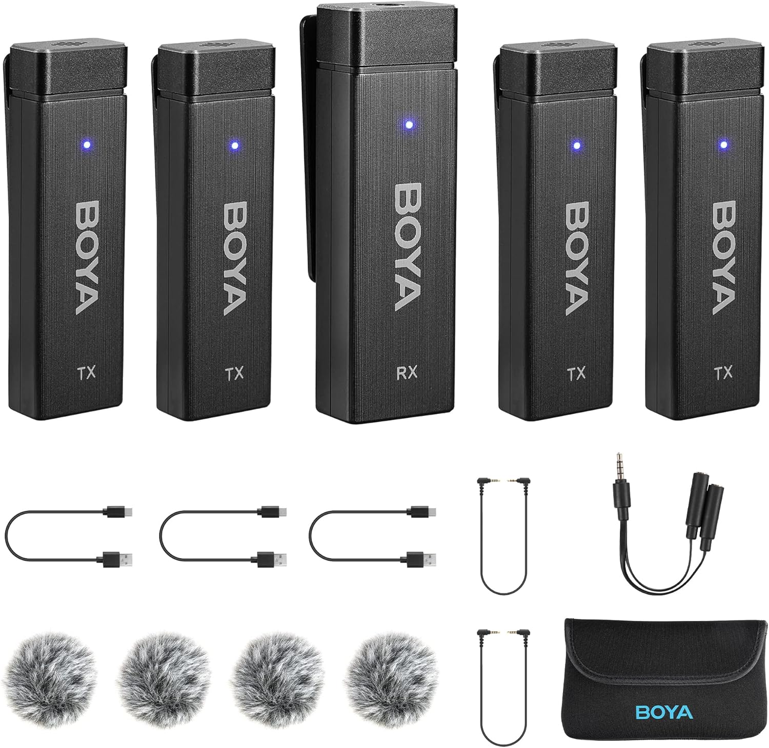 BOYA by-W4 Wireless Lavalier Microphones for Cameras Camcorder DSLR Computer, 7H Battery Life, 98ft Transmission, Wireless Lapel Mic for Video Recording Vlog Live Streaming