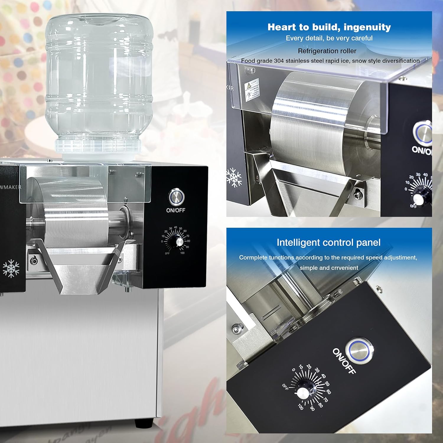 Kolice Commercial Automatic Shaved Ice Machine, 275 lbs/day Snow Cone Shaver, Snowflake Ice Machine, Air Cooling for Restaurant, Milktea Shops, Food Van, Home etc