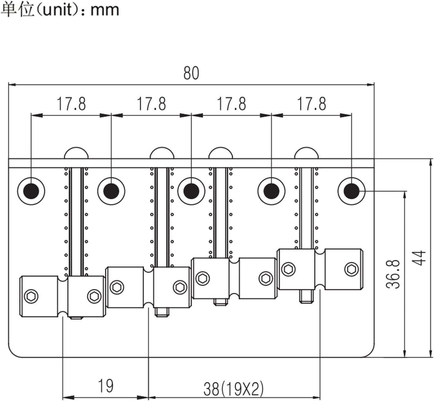 Guitar Bridge Vintage Bass Bridge 4 Strings for Electric Bass Guitar String Spacing 19mm (Color : Gold)