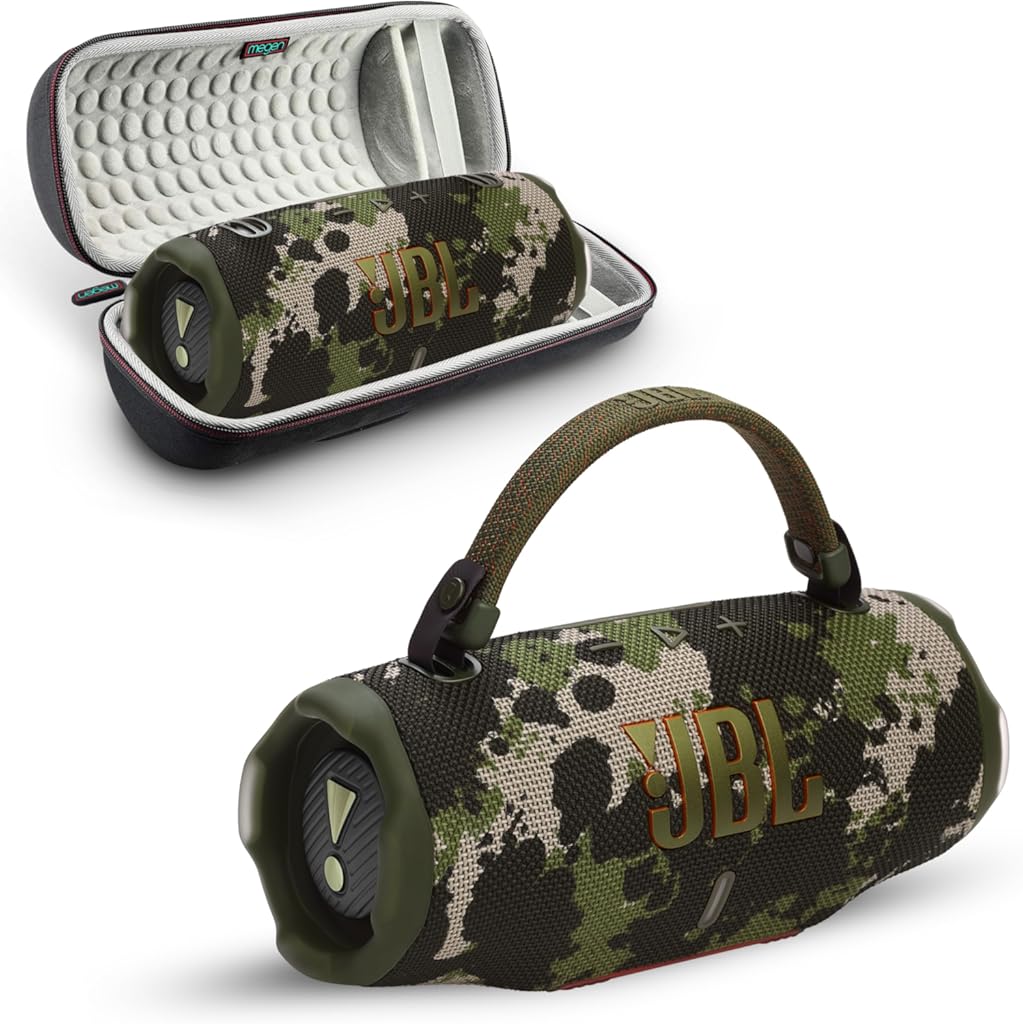 Charge 6 Portable Bluetooth Speaker | IP68 Waterproof, DustProof, and DropProof, Outdoor Wireless Audio | 28Hrs Playtime Megen Hardshell Protection Case (Camo)
