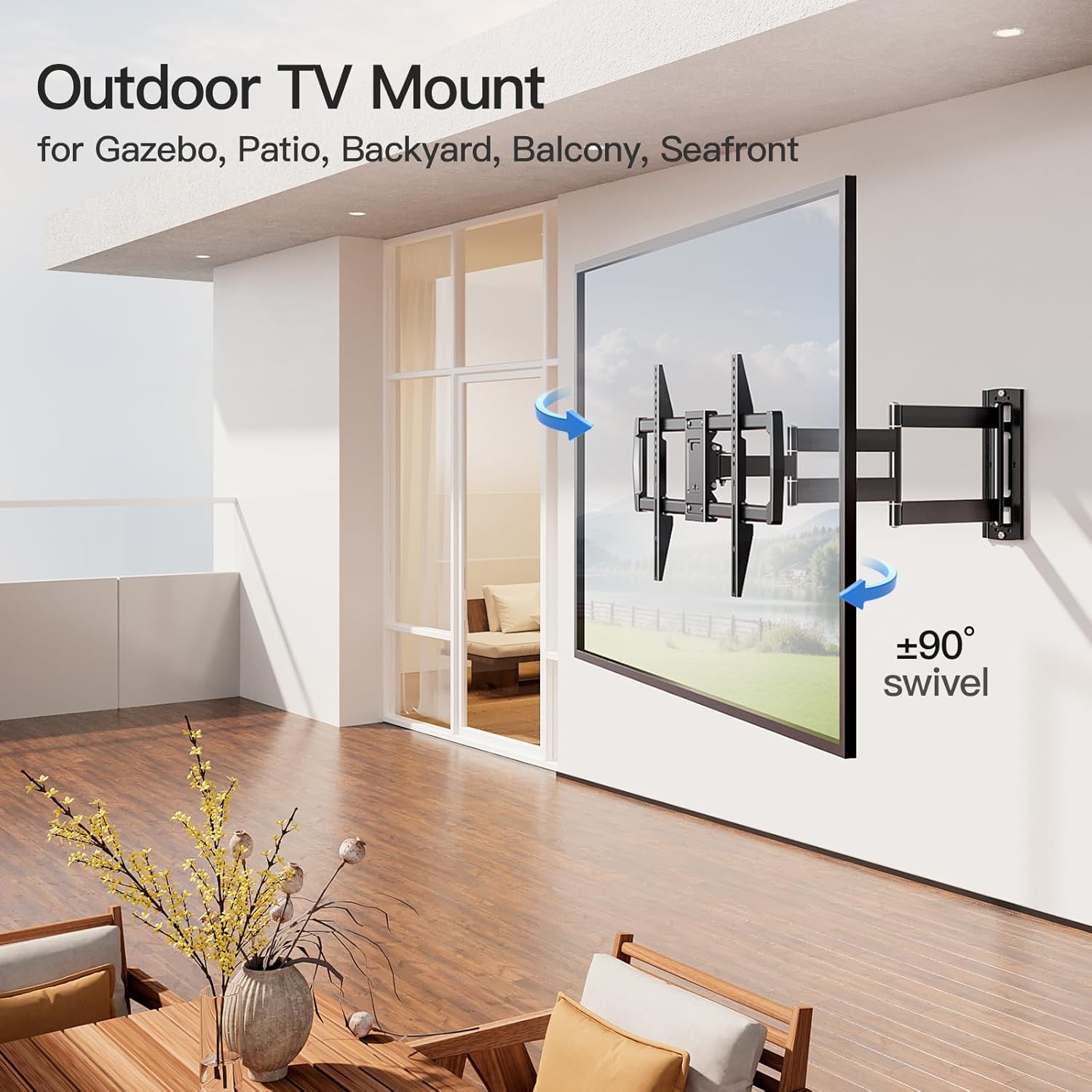 MOUNTUP Outdoor TV Mount Weatherproof for Most 42-75 Inch TVs, Max VESA 600x400mm 99 LBS Loading and MOUNTUP Corner TV Wall Mount for Most 32-75 Inch TVs, Max VESA 600X400mm, up to 99lbs
