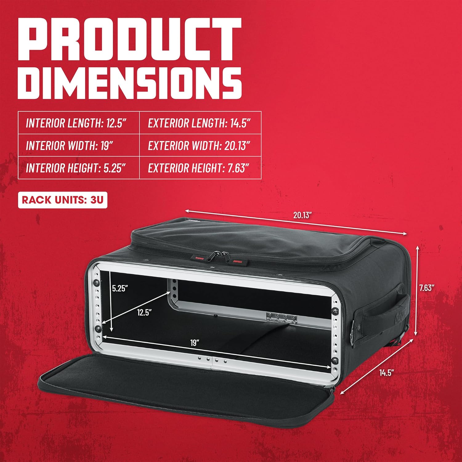 Gator Cases Lightweight Rack Bag with Removable Shoulder Strap Stage and Studio Equipment Case (GR-RACKBAG-3U)