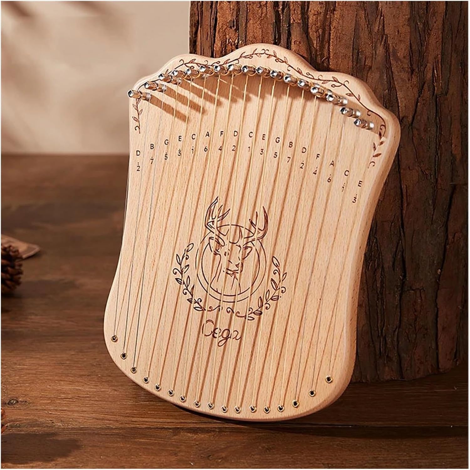 Lyre Harp Set 17 String Lyre Harp Portable Solid Beech Wood Harp String With Tuning Wrench Picks For Beginners Adults(Log)