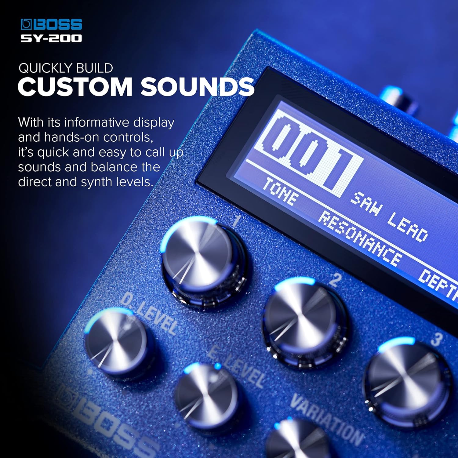 BOSS SY-200 SYNTHESIZER EFFECTS PEDAL – Advanced BOSS Polyphonic Guitar Synth Technology in a Streamlined 200 Series Pedal for any Guitar or Bass – Full MIDI I/O – 128 Memories – 171 Synth Sounds