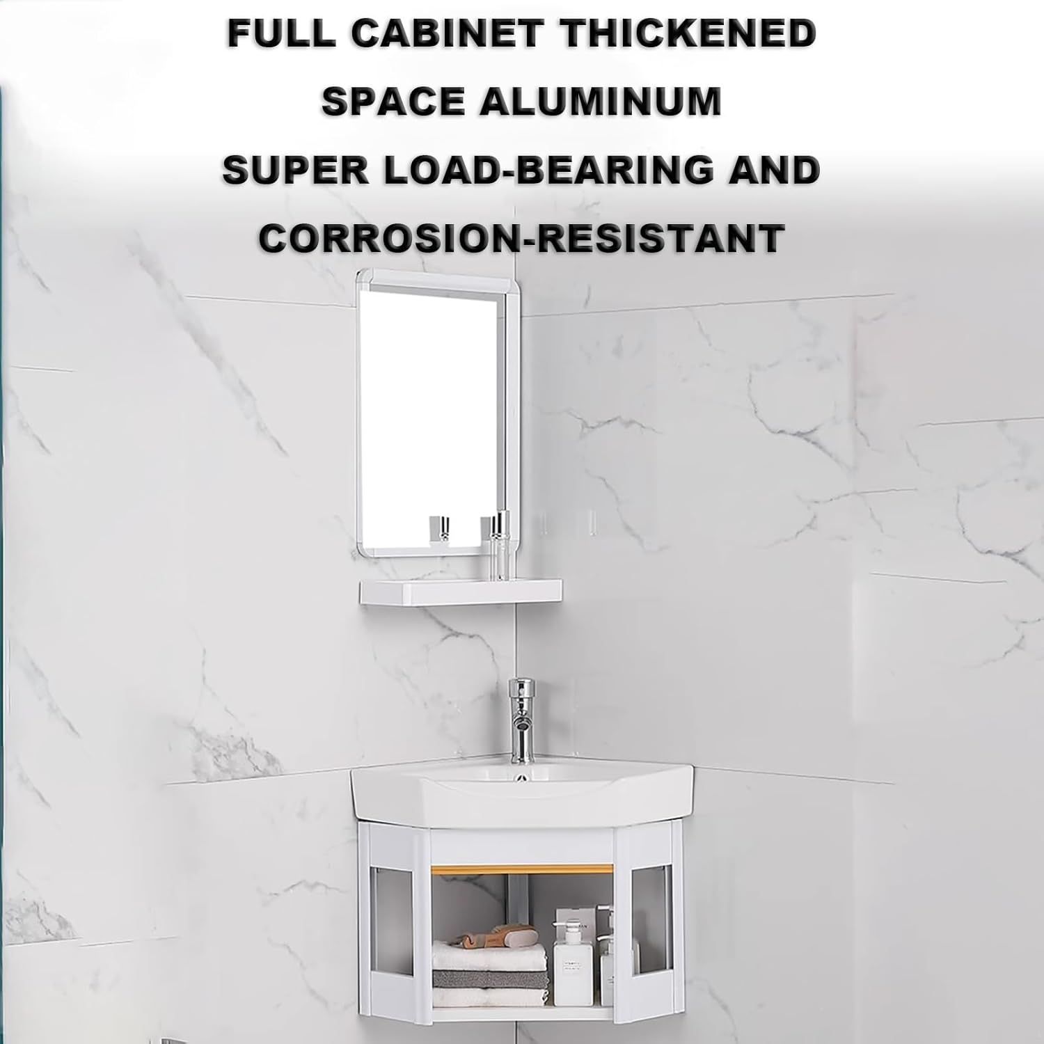 Small Corner Bathroom Vanity Cabinet,With Corner Mirror Cabinet,Corner Wall Mount Bathroom Sink,for Small Space Wall Mounted Cabinet Set Design,with Faucet Hole. ( Size : Low configuration , Color : D
