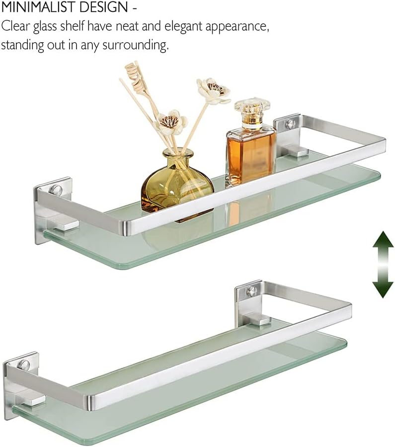 Shower Caddy Bathroom Shelves Organizer, Glass Shelf Wall Mount Rail Bathroom Shelf, 304 Stainless Steel Bathroom Accessories Bathroom Organizer (Color : 38cm Silver)