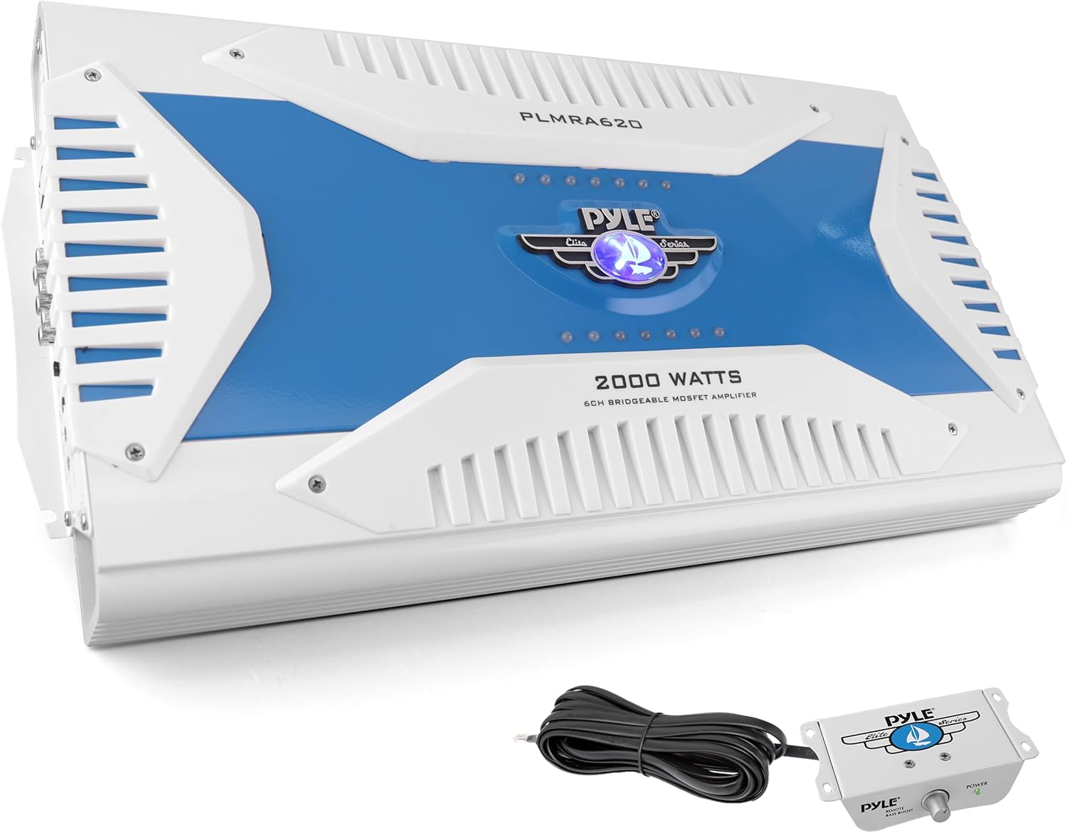 Pyle 6 Channel Marine Amplifier Receiver - Waterproof Wireless Bridgeable Audio Amp for Stereo Speaker with 2000 Watt Power Dual MOSFET Supply, GAIN Level, RCA Inputs and LED Indicator - PLMRA620