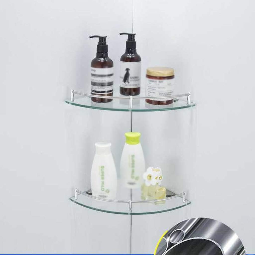 Aluminum Glass Shelf Bathroom Bath Corner Caddy Basket Storage Hanging Organizer with Extra Thick Tempered Glass Contemporary Style Wall Mount