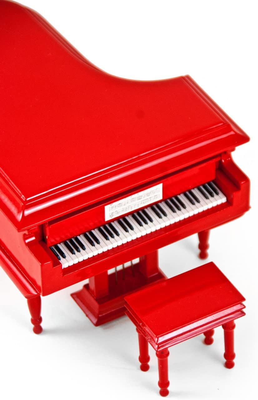 Sophisticated 30 Note Miniature Musical Fire Engine Red Grand Piano with Bench - Auld Lang Syne