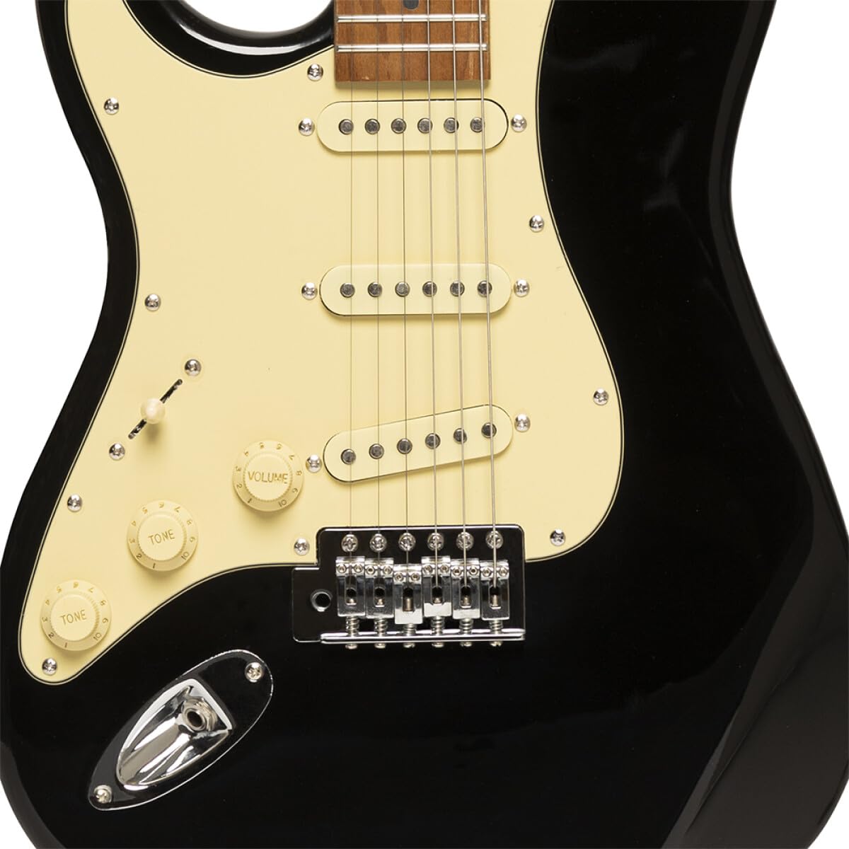 Stagg SES-55 BLK LH Series 55 Left Handed Electric Guitar with Solid Paulownia Body l Tempered Maple Neck l 22 Fret Maple Fingerboard l Aged White 3-Ply Pickguard l Brilliant Black Finish