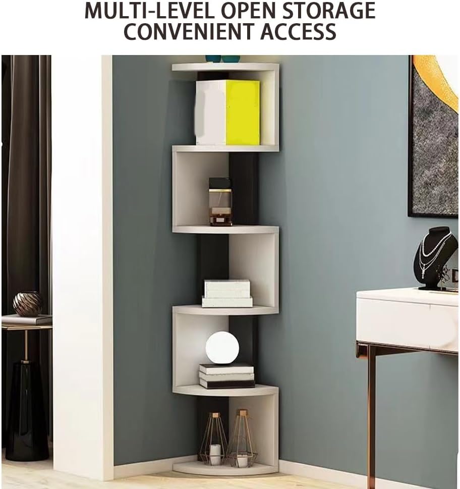 Wall Mount Floating Corner Shelf, 5-Tier Square Floating Corner Bookshelf, Plant Shelf for Bedroom, Living Room, Bathroom, Home Office(Brown)