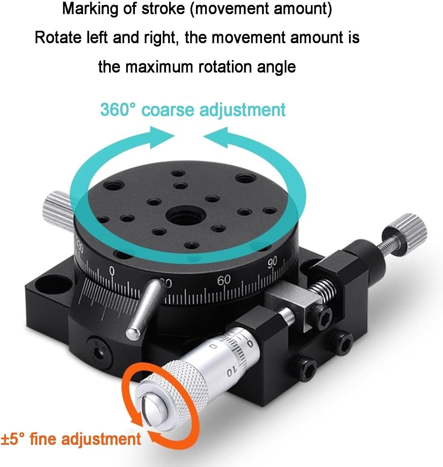 Manual Rotation Stage, R Axes Trim Station, 360° FineTuning Optical Sliding Table, R Axes Rotating Linear Displacement Platform, with Micrometer, for Production Machinery(60mm)