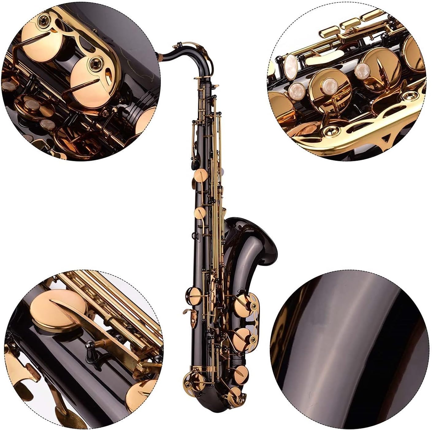 Saxophone Set Saxophones Student Bb Tenor Saxophone Sax Brass Body Black Nickle Plated Golden Keys Woodwind Instrument with Case Brush Sax Neck Straps