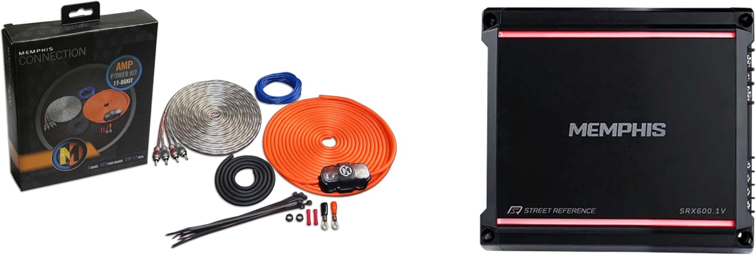 Memphis Audio SRX600.1V Mono 1-ohm 600 Watt Amplifier and Amp Wiring Kit