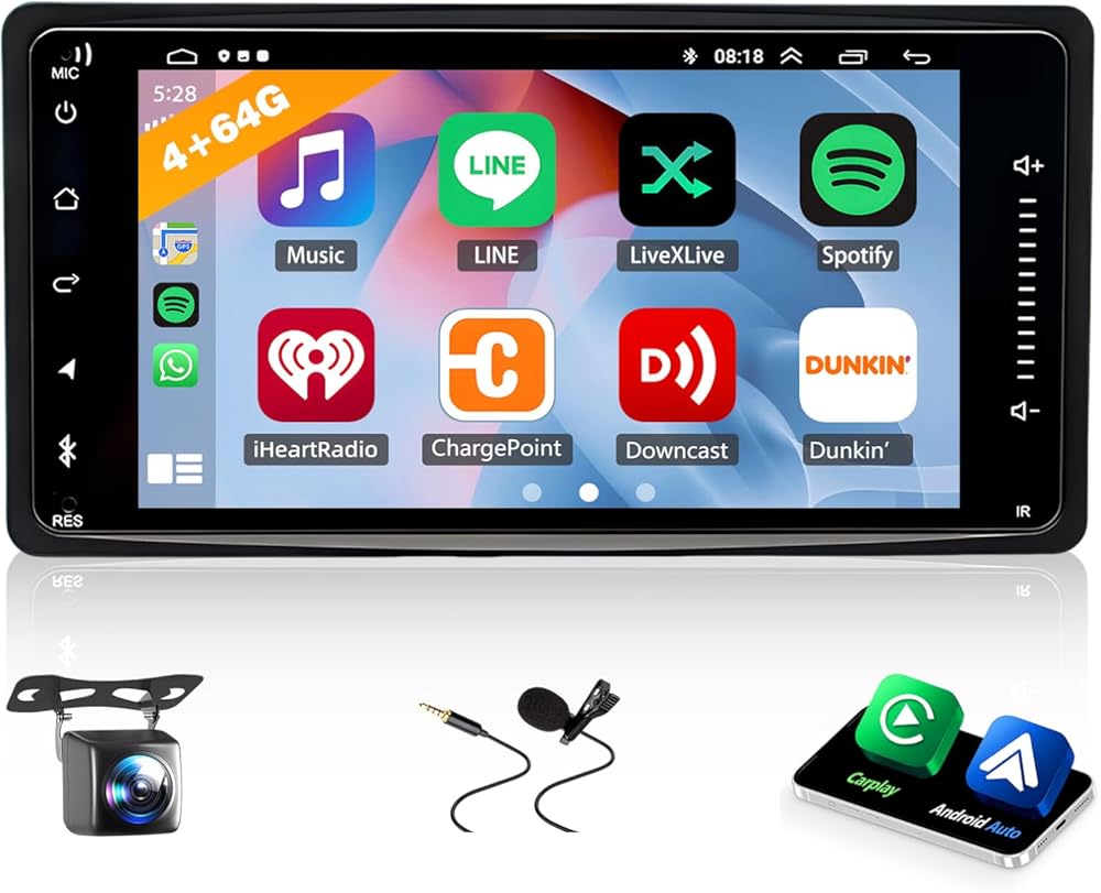 4+64G Android 14 Car Stereo Fit for Mitsubishi, 7inch Touch Screen with Wireless Carplay Android Auto AHD Backup Camera Mirror Link GPS SWC WiFi FM