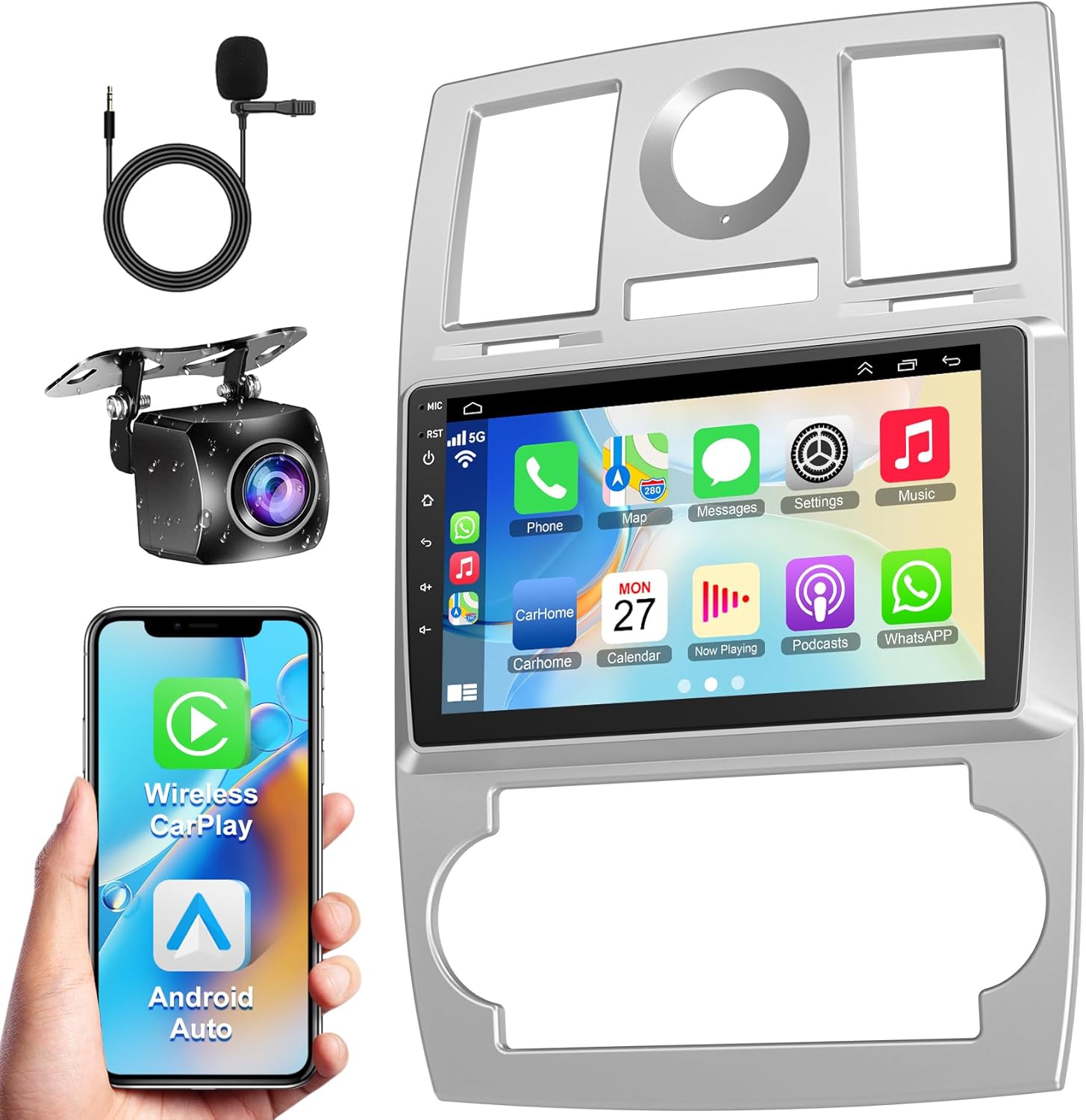 Android 13 Car Radio for Jeep Chrysler 300 300C 2004-2011 with Wireless Carplay&Android Auto Head Unit, 9 Inch 4+64GB Car Stereo with GPS Voice Control WiFi Bluetooth 5.2 EQ DSP FM Radio Backup Camera