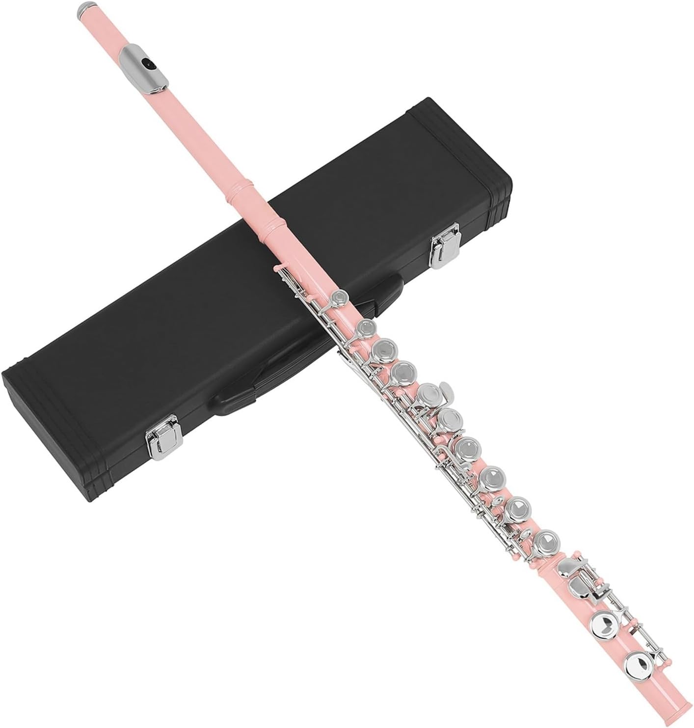 Flute Flute Brass Copper Nickel Nickel Plated 16 Hole C Key Woodwind Instrument Gloved Padded Case Flutes Musical Instruments (Color : Pink)