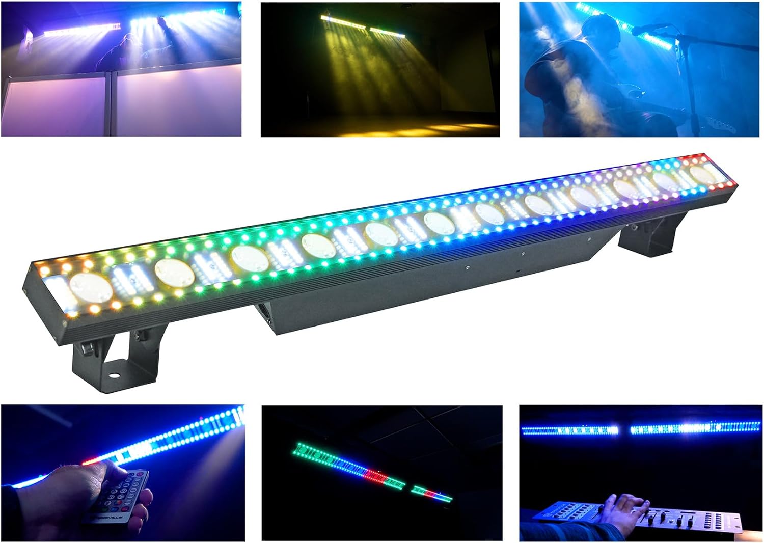 Rockville Pixel Hybrid Bar 90W Light Strip Wash/Strobe/Blinder, Battery-Powered, Wireless DMX, RGB Effects, Perfect for DJs and Stage Performers