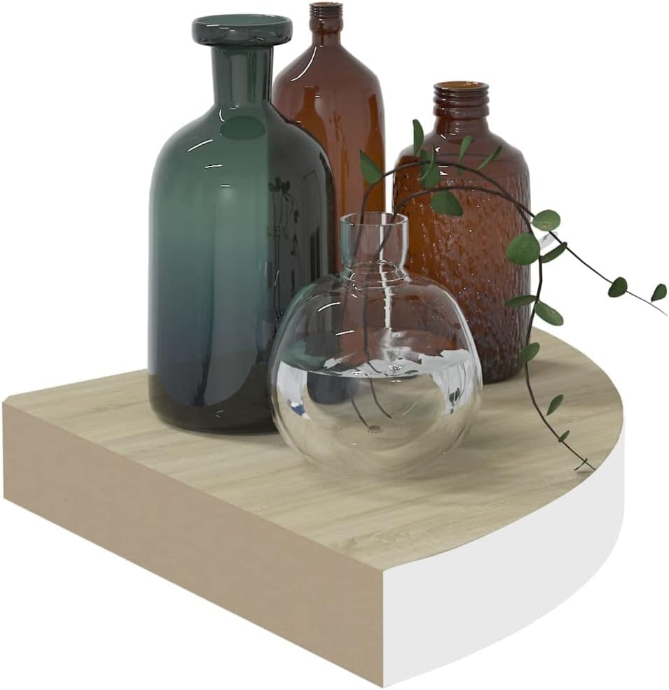 Home Décor Wall Corner Shelves 4 pcs Oak and White 13.7