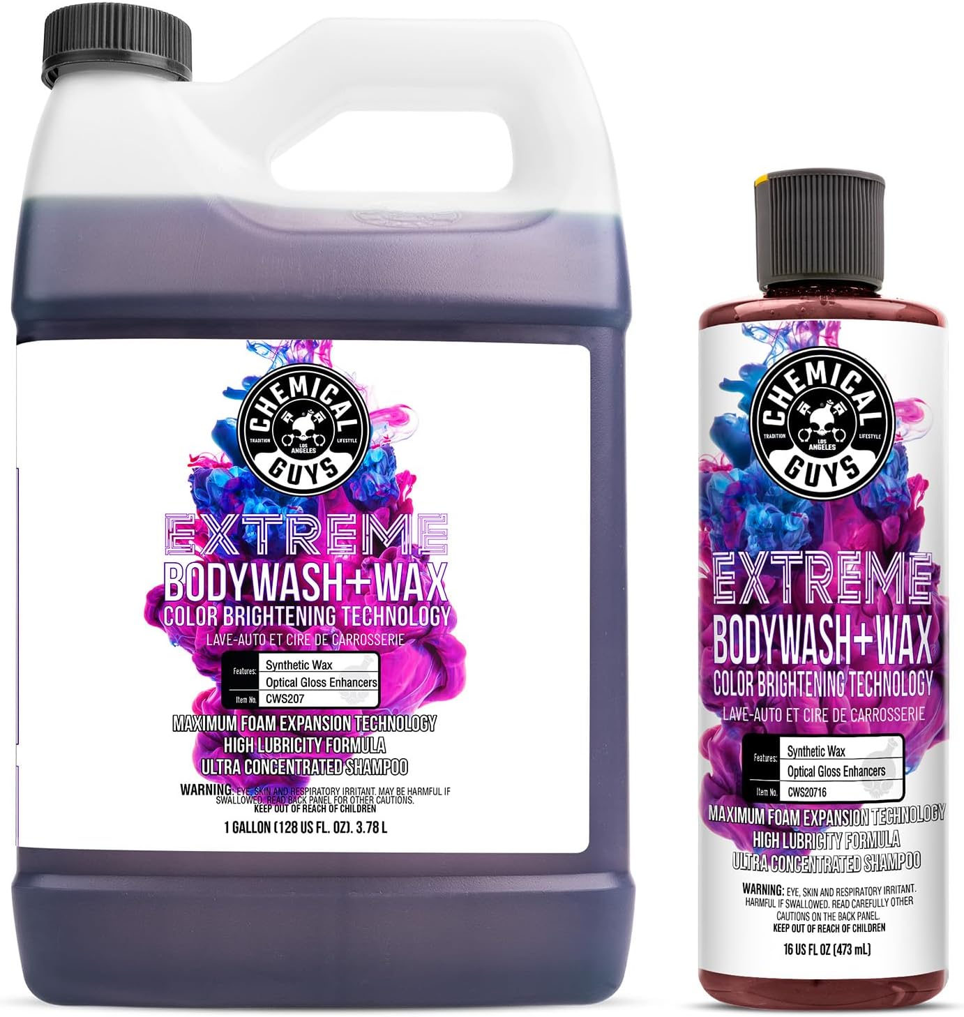 Chemical Guys CWS207 Extreme Bodywash Foaming Car Wash Soap & Refill Kit, 2 Bottles - (1) 16 oz and (1) Gallon (Works with Foam Cannons, Foam Guns or Bucket Washes) 144 oz