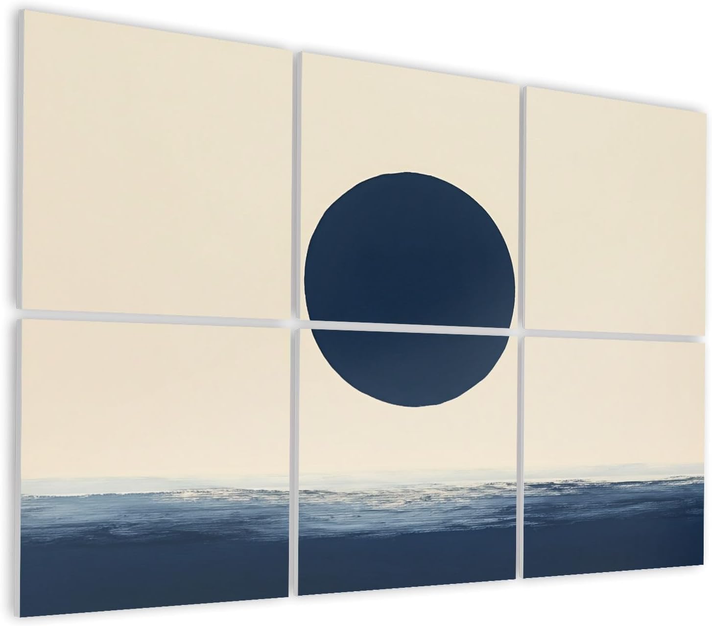 6 Pack Art Acoustic Panels Self Adhesive Abstract Dark Blue Circle Minimalist Ocean Horizon Decorative Soundproof Wall Panels Sound Absorbing Panel 48